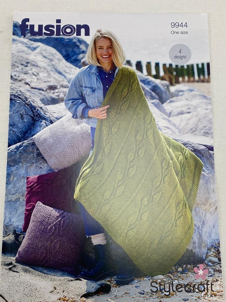 Blanket & Cushions Knitting Pattern in Fusion Chunky (4 designs)