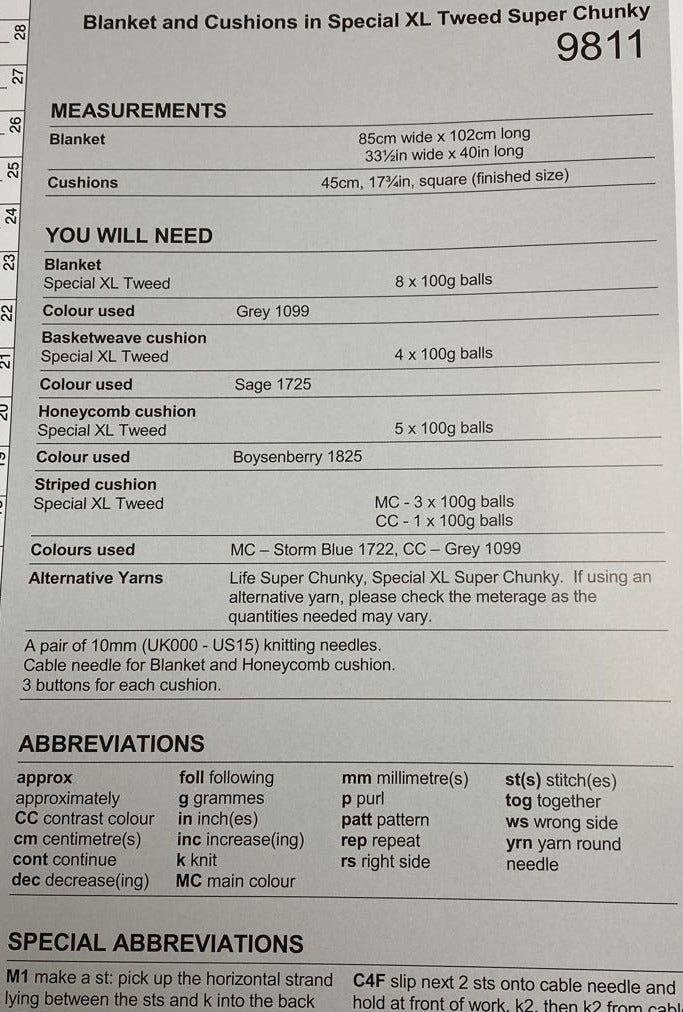 Blanket & Cushions Knitting Pattern in Special XL Tweed Super Chunky (4 designs)