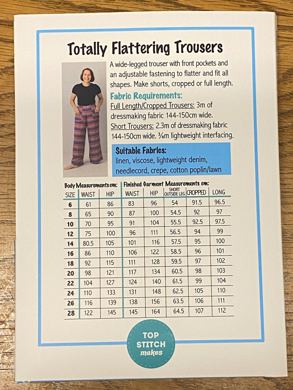 Top Stitch Makes - Totally Flattering Trousers Pattern