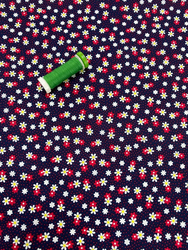 Floral Cotton Poplin (Red & White on Navy Blue)