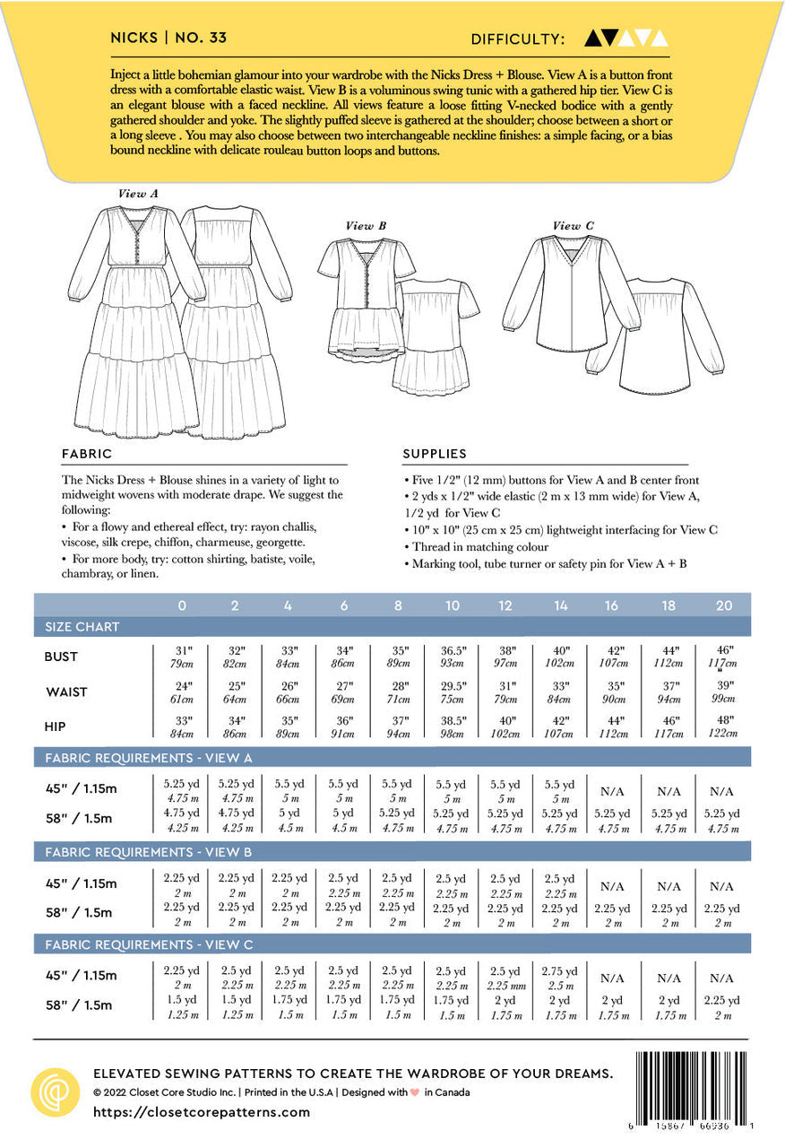 Closet Core Pattern - Nicks Dress & Blouse (No. 33)
