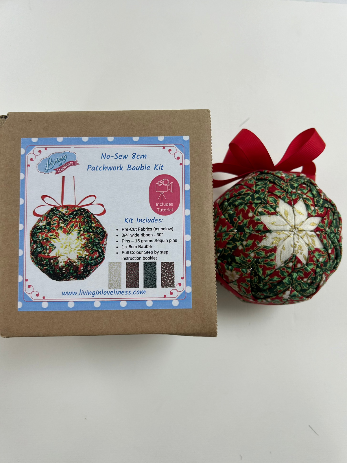 Living in Loveliness - No Sew Patchwork Bauble Kits (10cm)