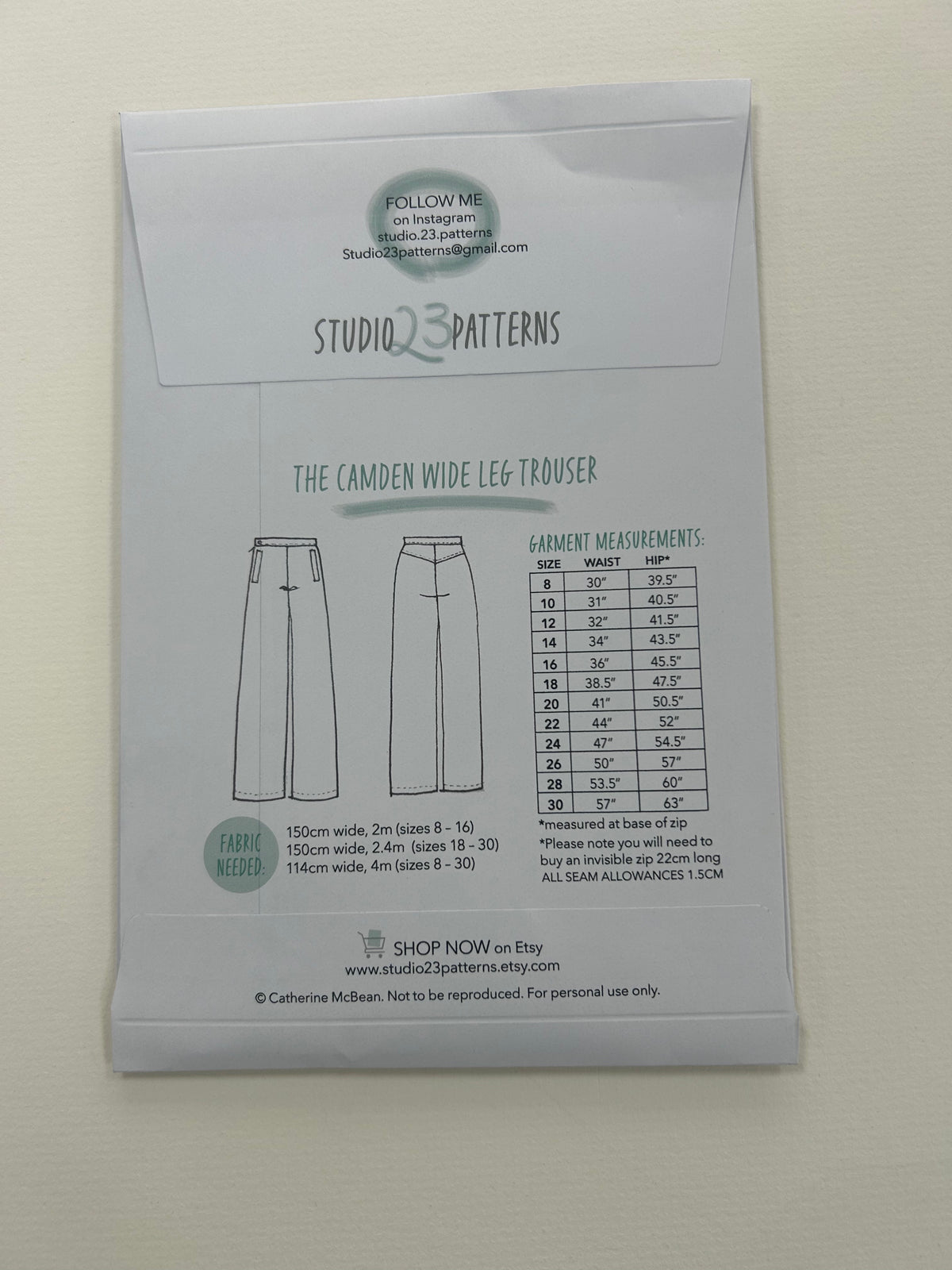 Studio 23 Patterns - The Camden Wide Leg Trouser