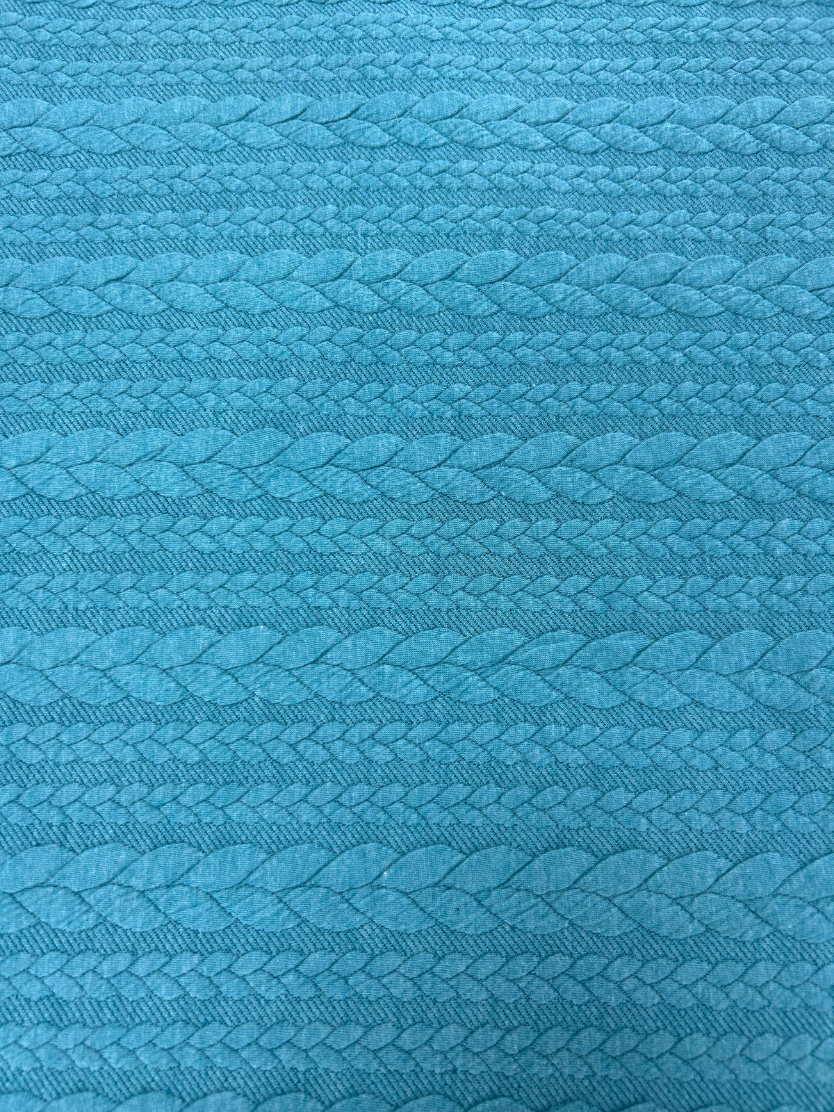 Cable Knit Jersey Fabric - Grey & Teal