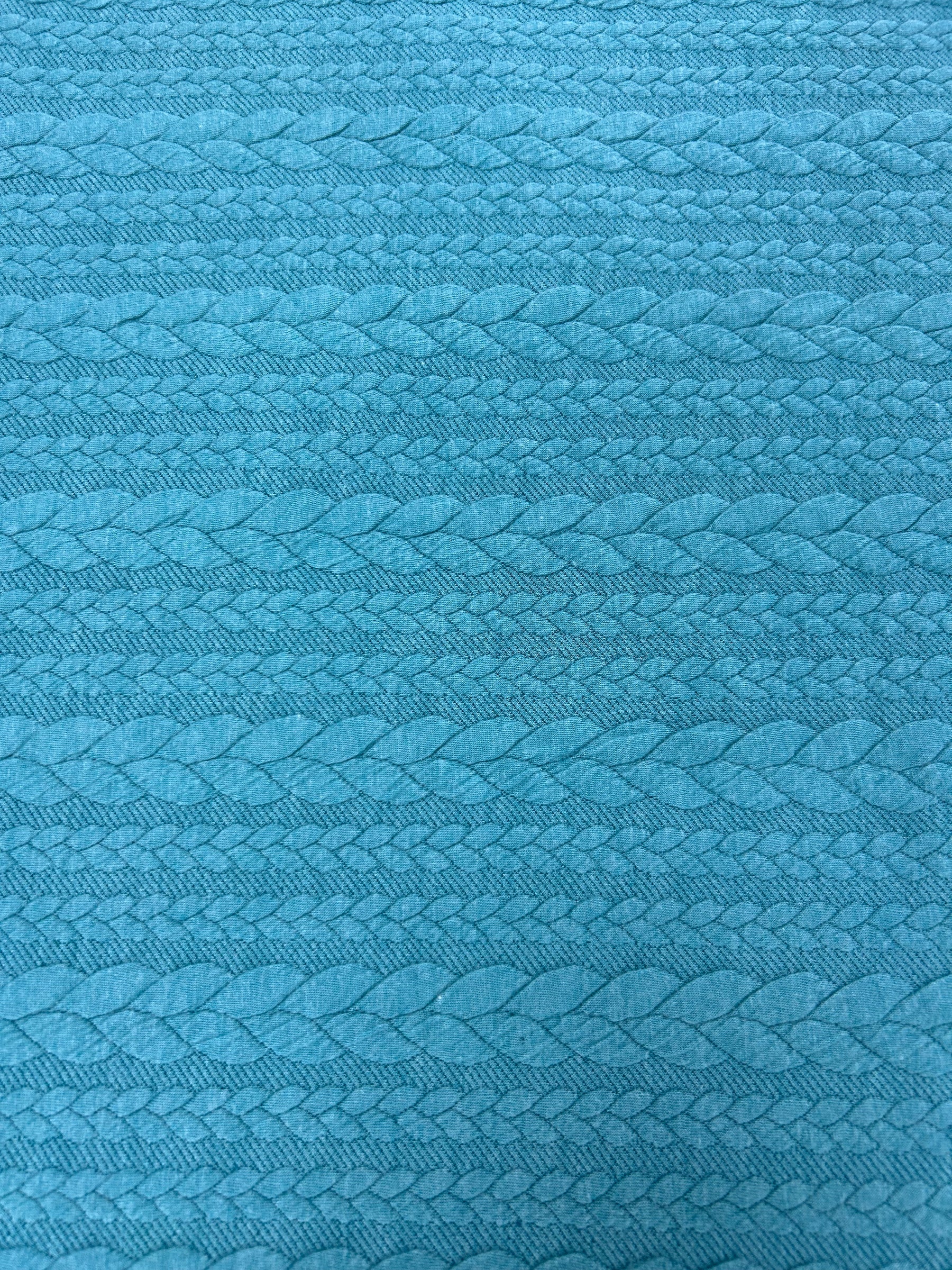 Cable Knit Jersey Fabric - Grey & Teal