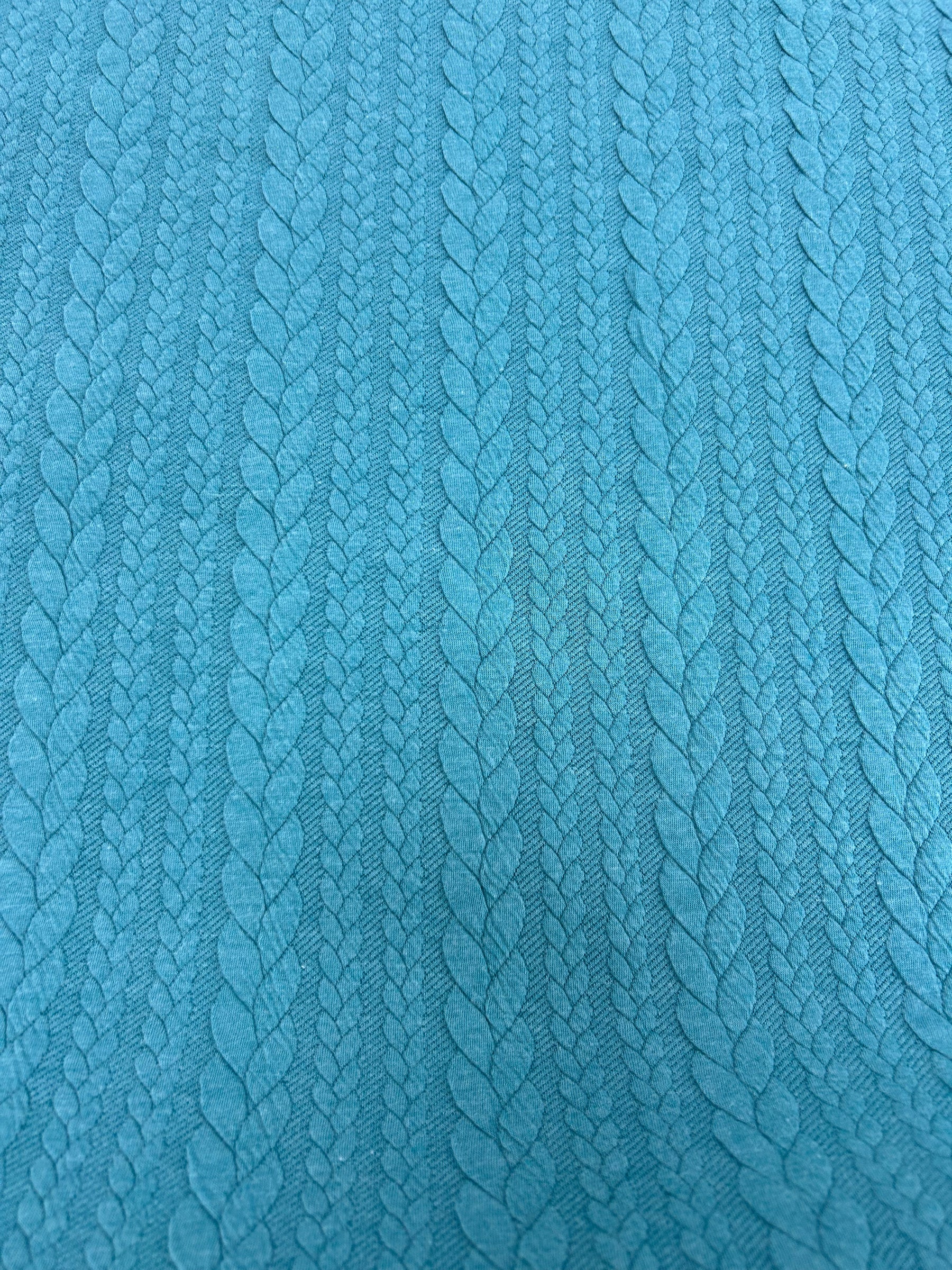 Cable Knit Jersey Fabric - Grey & Teal
