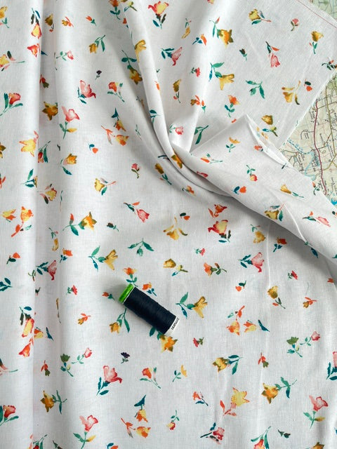 Linen Viscose Blend (Floral Print on white background)
