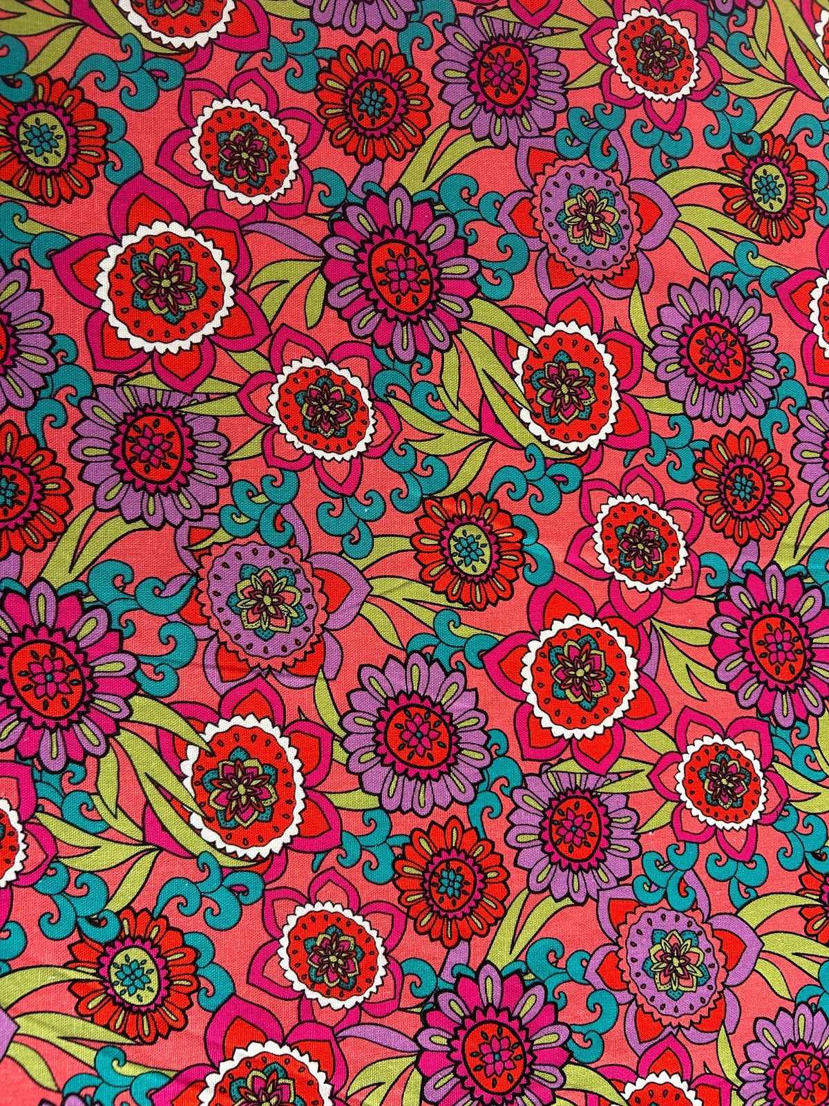 Linen Viscose Blend (Bright 70s Floral Print)