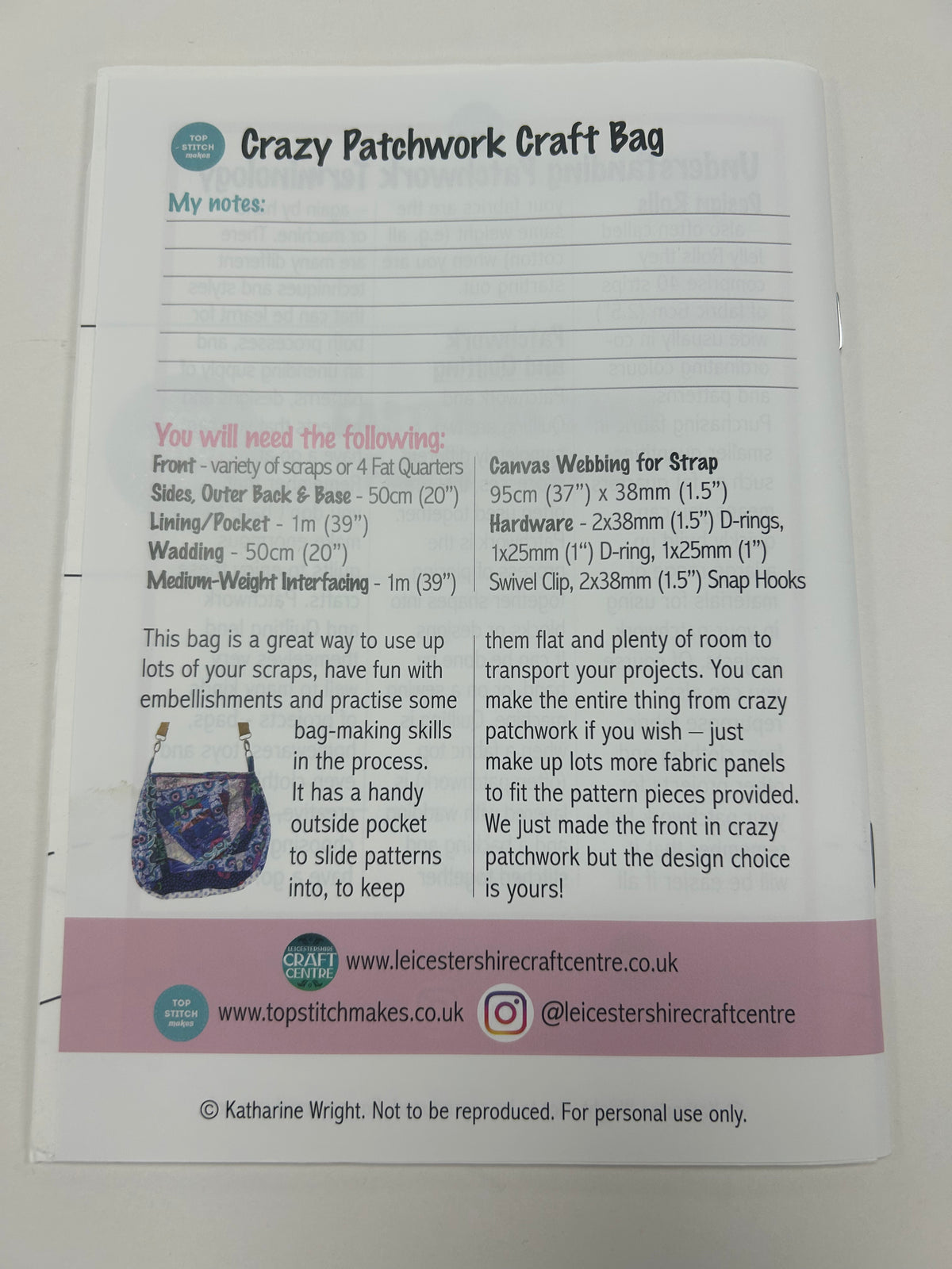 Crazy Patchwork Bag Making Pattern by Top Stitch Makes