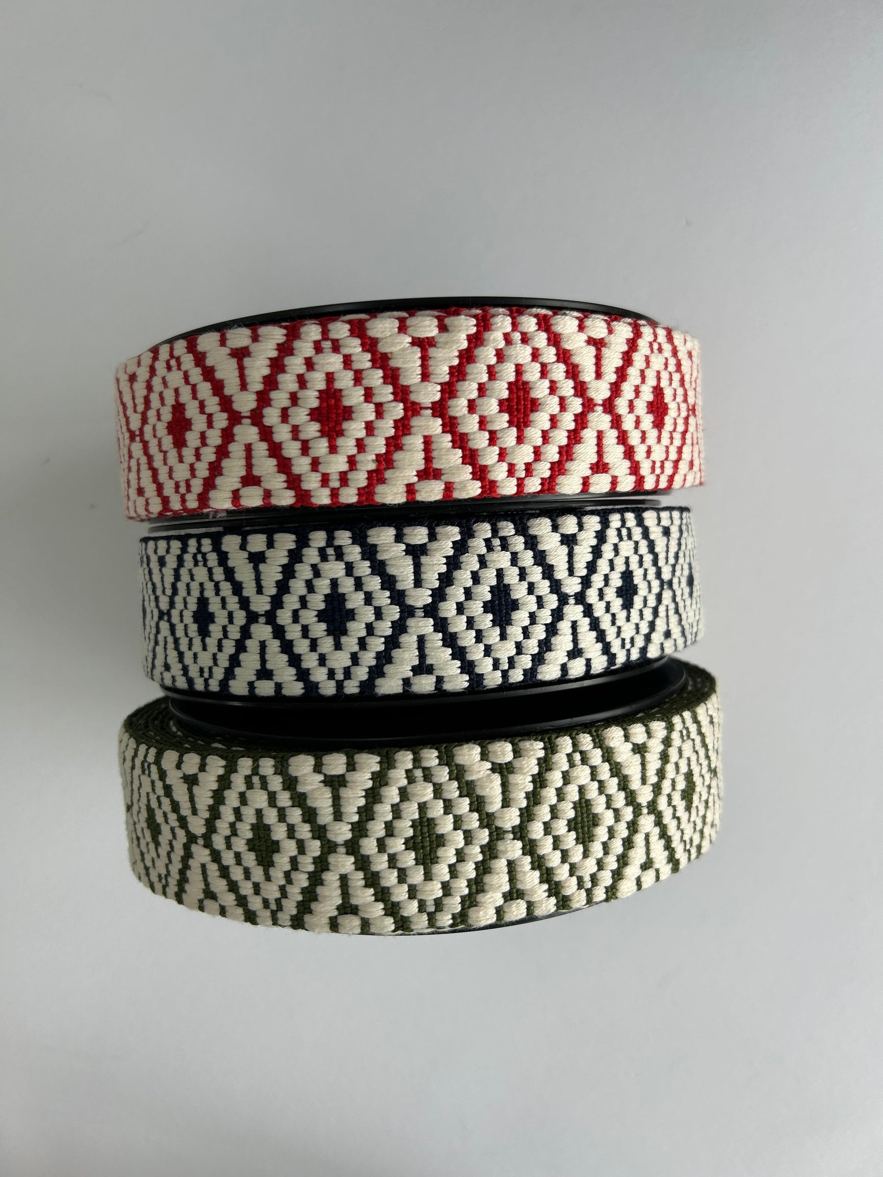 Heavy Duty Tapestry Style Webbing by Dookkii (38mm) (Navy Blue, Green & Red)