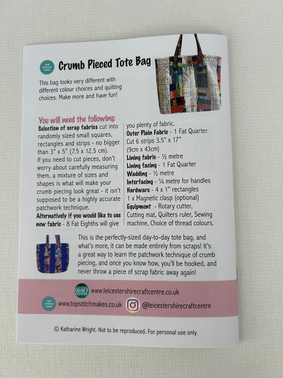 Crumb Pieced Tote Bag Pattern by Top Stitch Makes (PDF Download)