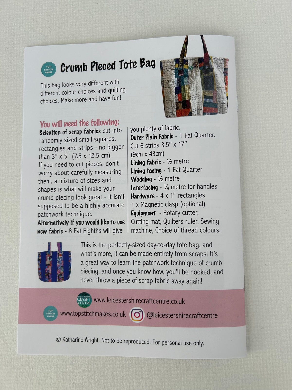 Crumb Pieced Tote Bag Pattern by Top Stitch Makes