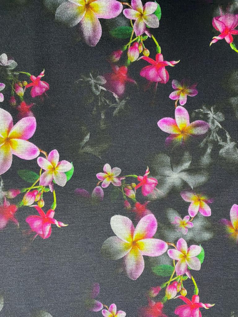Floral Viscose Ponte Roma (Black)