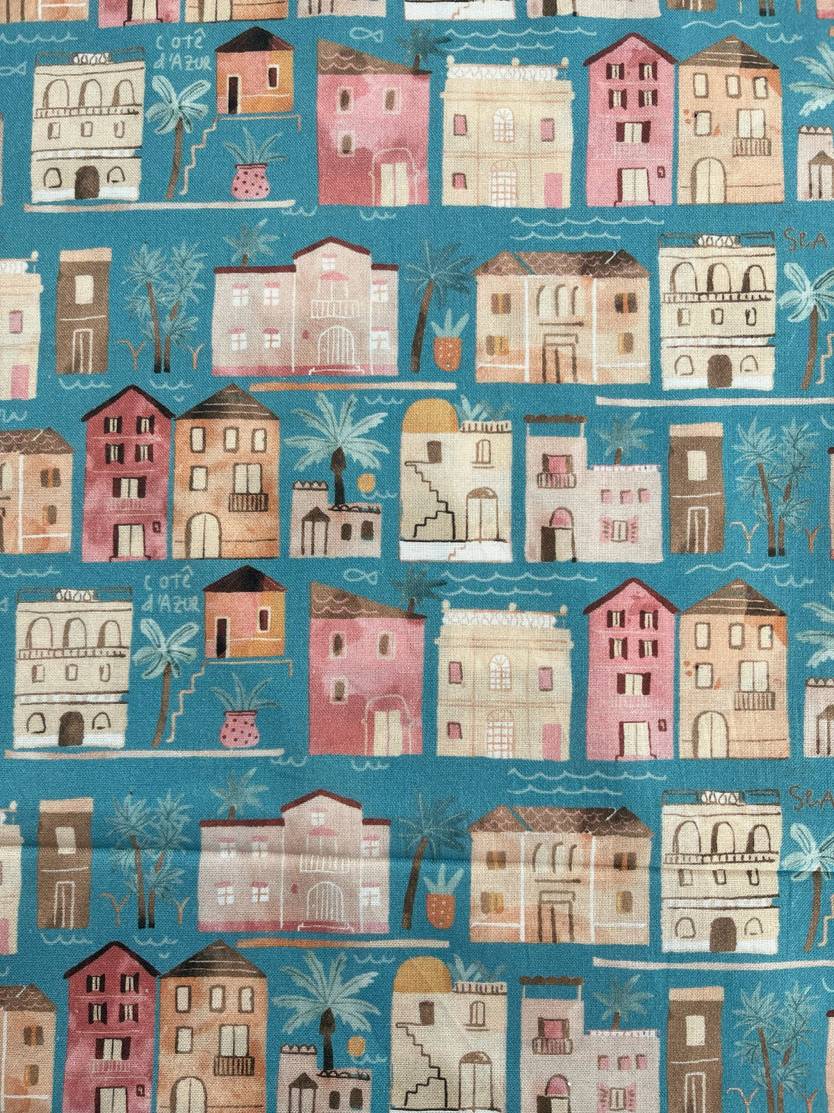 Houses on a Blue Background (cotton)