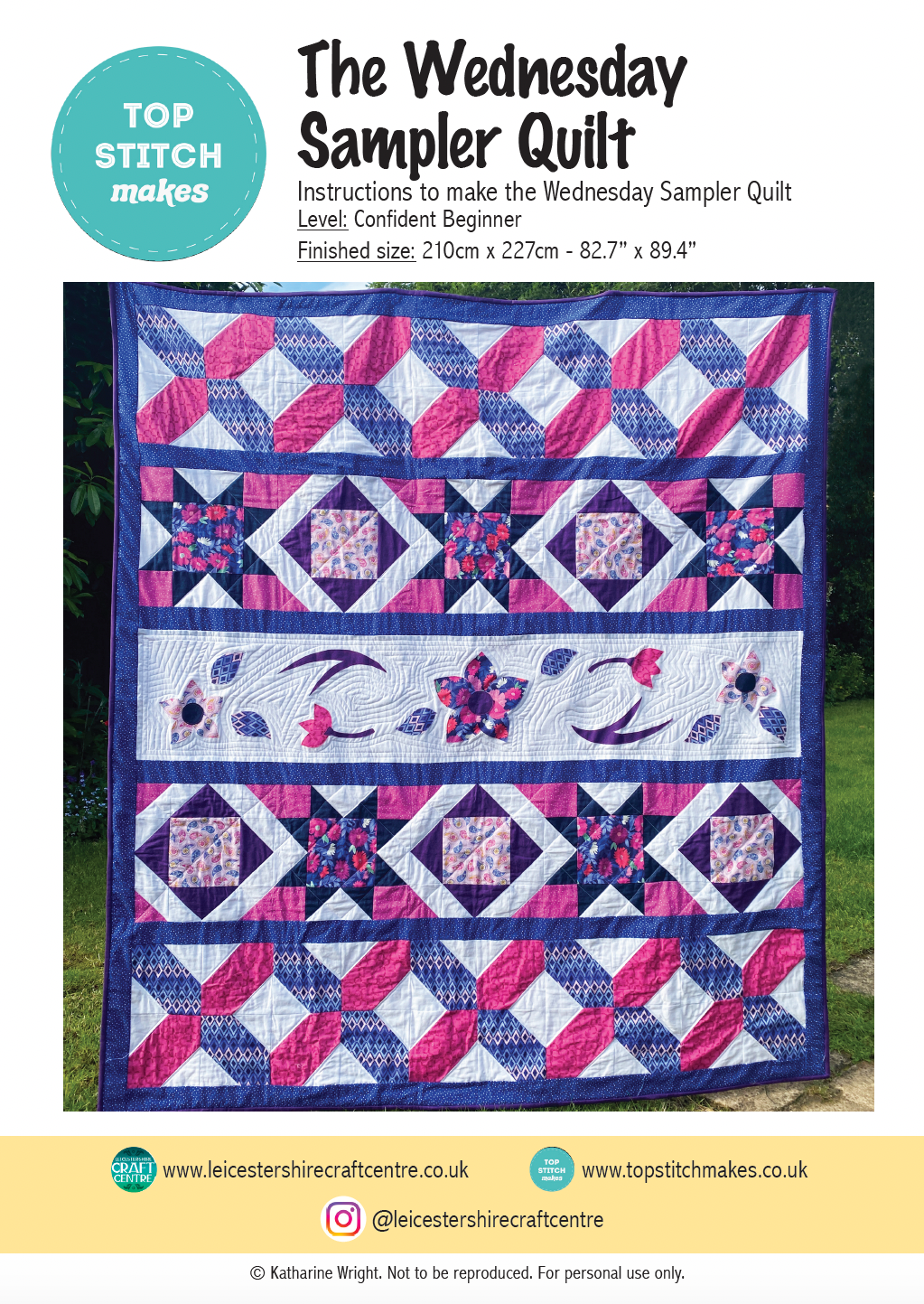 Top Stitch Makes - Wednesday Sampler Quilt - A4 Printed Pattern