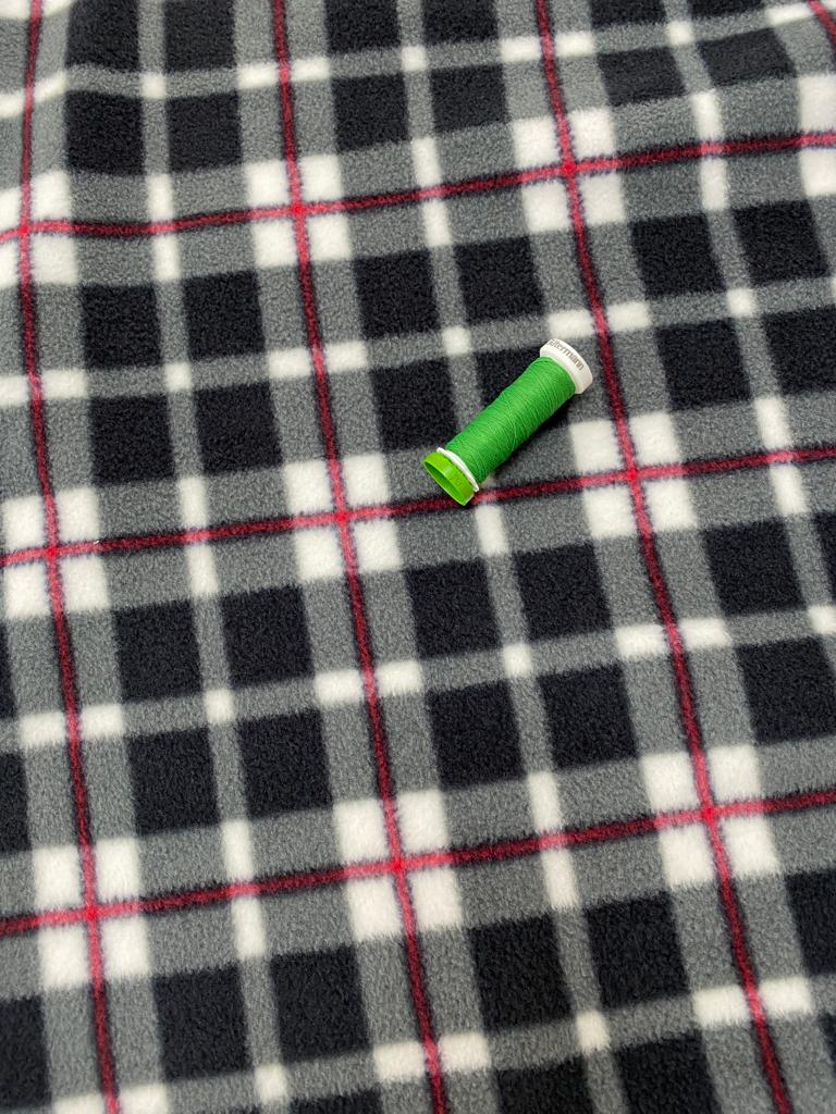 Check Fleece Fabric (Black White & Red)