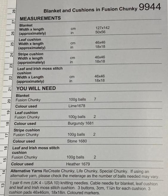 Blanket & Cushions Knitting Pattern in Fusion Chunky (4 designs)