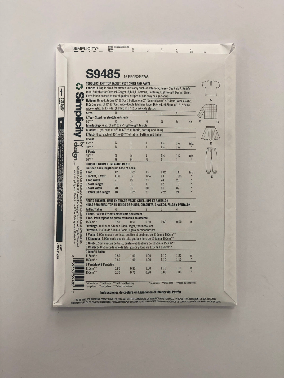 Simplicity S9485A - Toddlers' Outfit