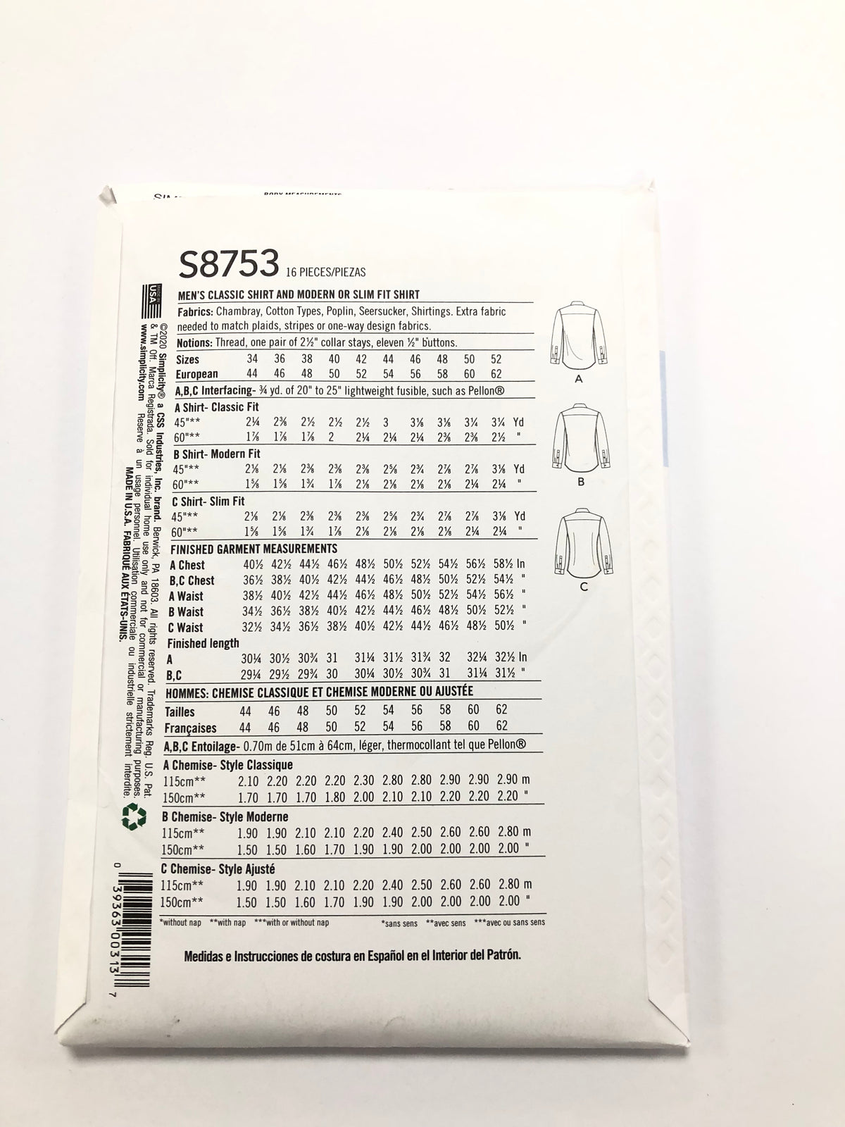 Simplicity S8753 - Traditional Shirt