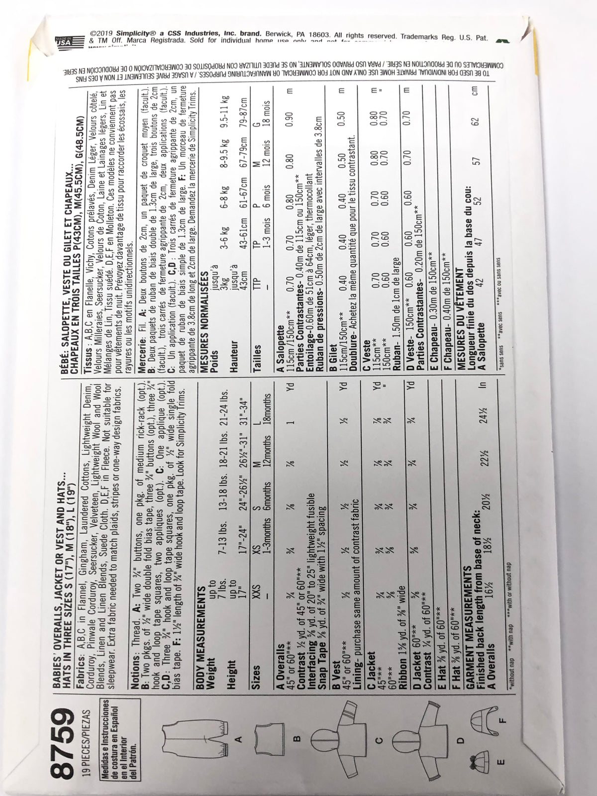 Simplicity S8759 - Baby Gear Pattern