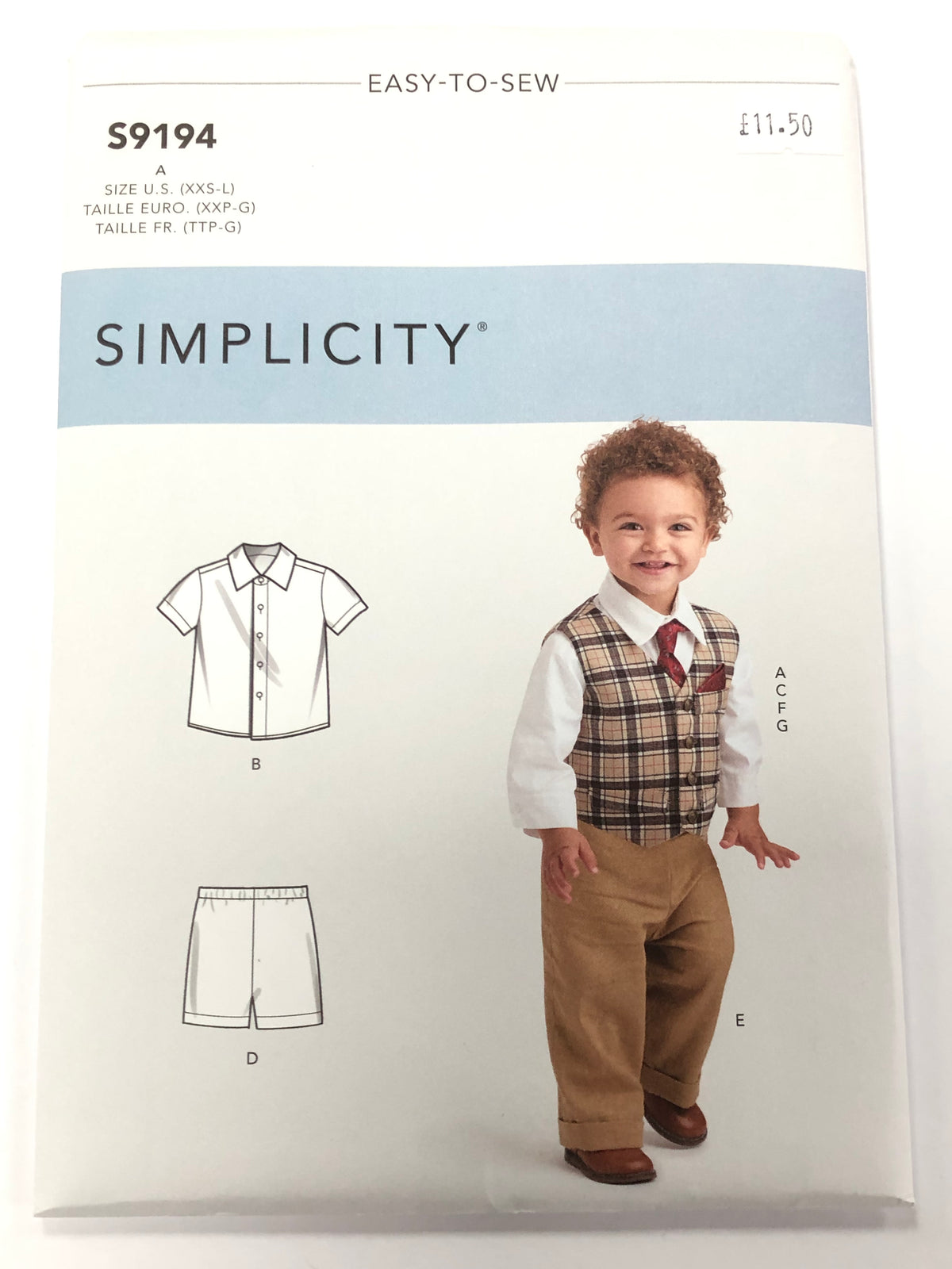 Boys outfit Pattern - (Simplicity 9194) - Trousers/Shorts, Waistcoat, Tie and Shirt
