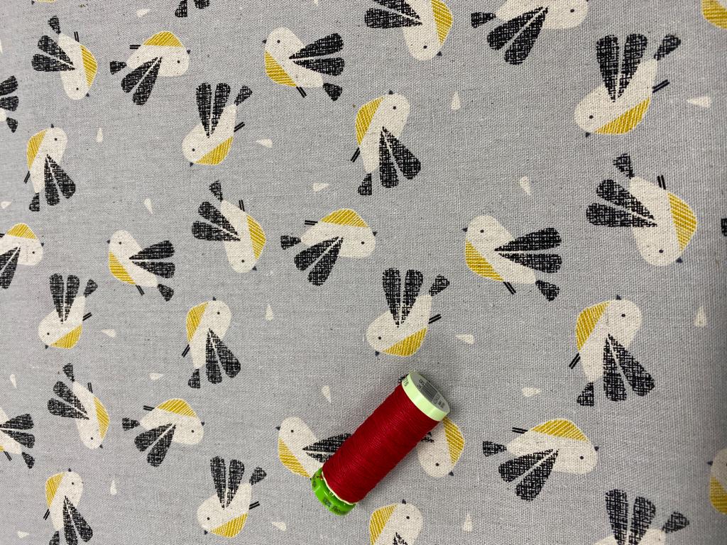 Grey Linen/Cotton Blend with Robins