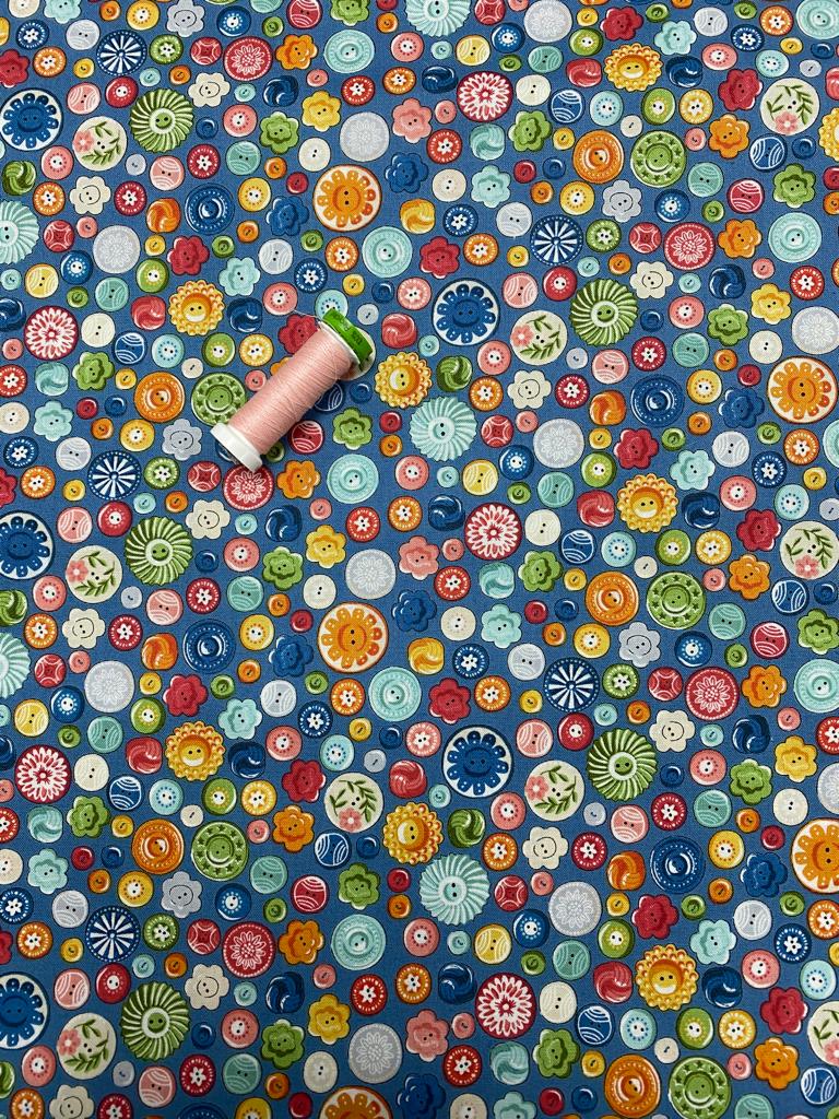 Sewing Room Buttons by Makower (Denim Blue)