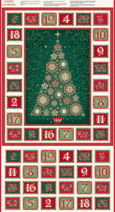 Advent calendar with a Christmas tree design and numbered squares.