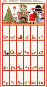 Christmas advent calendar with Santa Claus and festive scenes on a white background