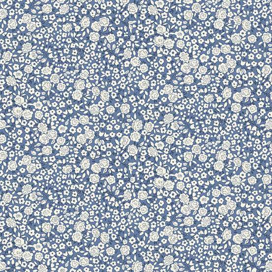 Floral pattern with small white flowers on a blue background