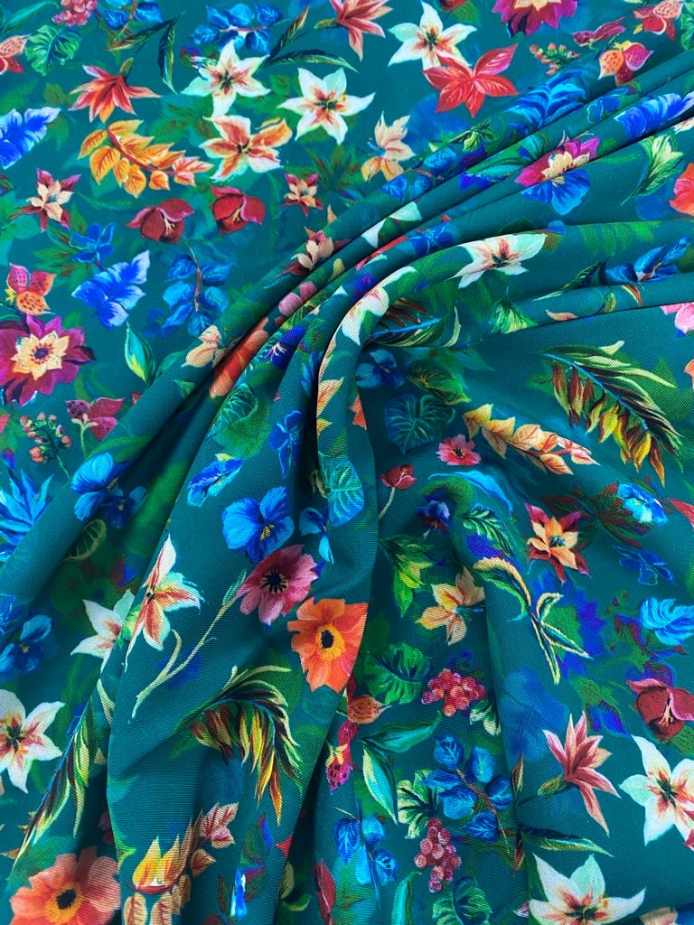 Bright Floral Viscose (Green background)