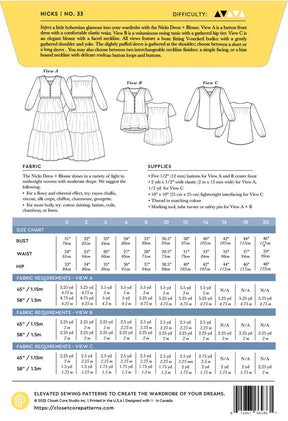 Closet Core Pattern - Nicks Dress & Blouse (No. 33)