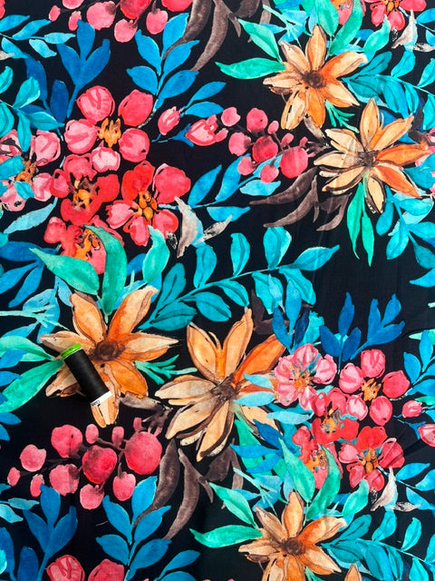 Viscose Bright Floral on Black