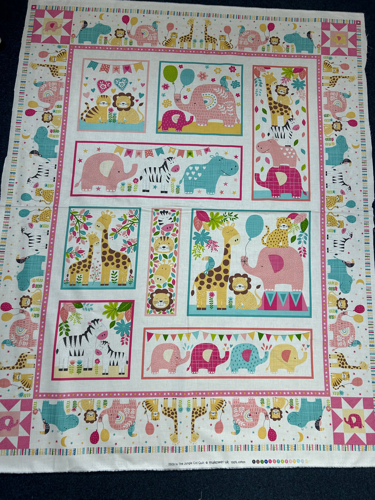 Jungle Cot Quilt in Pink by Makower