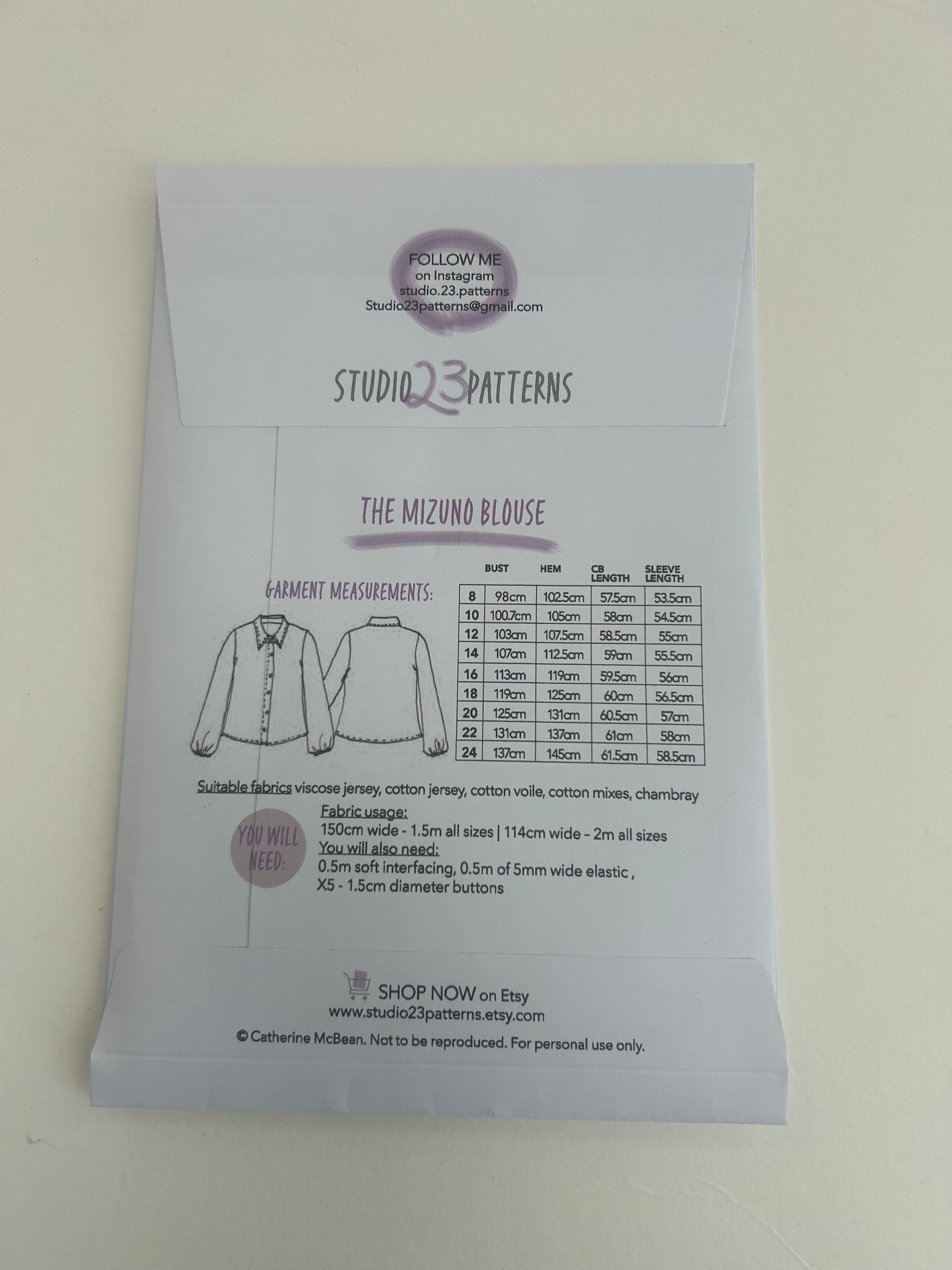 Studio 23 Patterns - The Mizuno Blouse