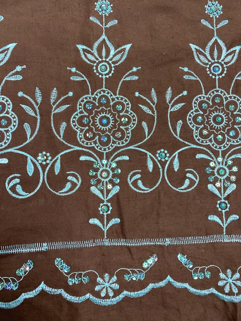 Brown Cotton with Blue Embroidered Detail