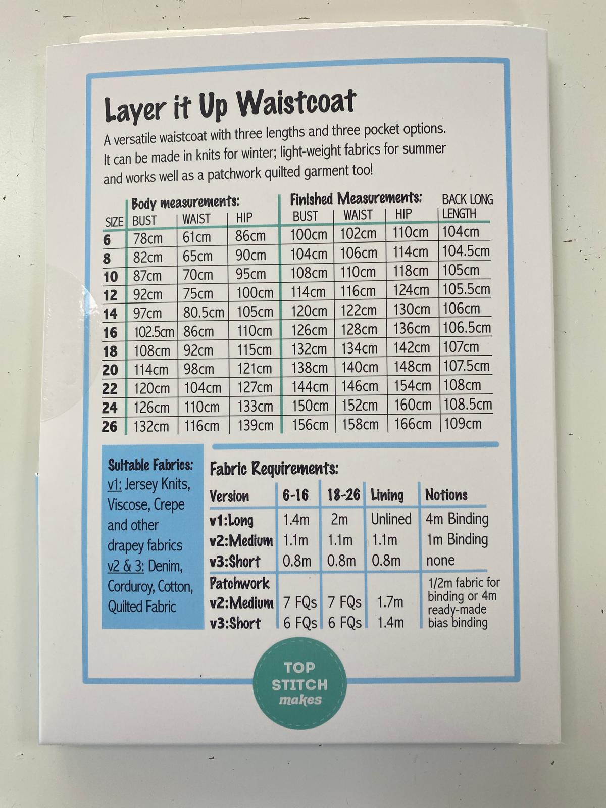 Top Stitch Makes - Layer it Up Waistcoast
