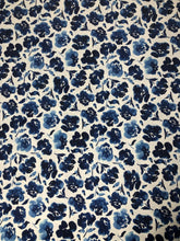 Linen Viscose Blend (Blue Floral on a White Background)