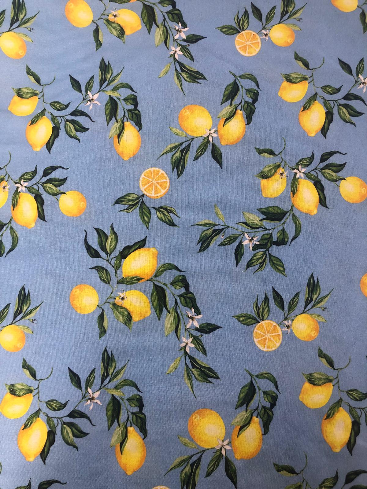 Linen Viscose Blend (Blue Lemon Print)
