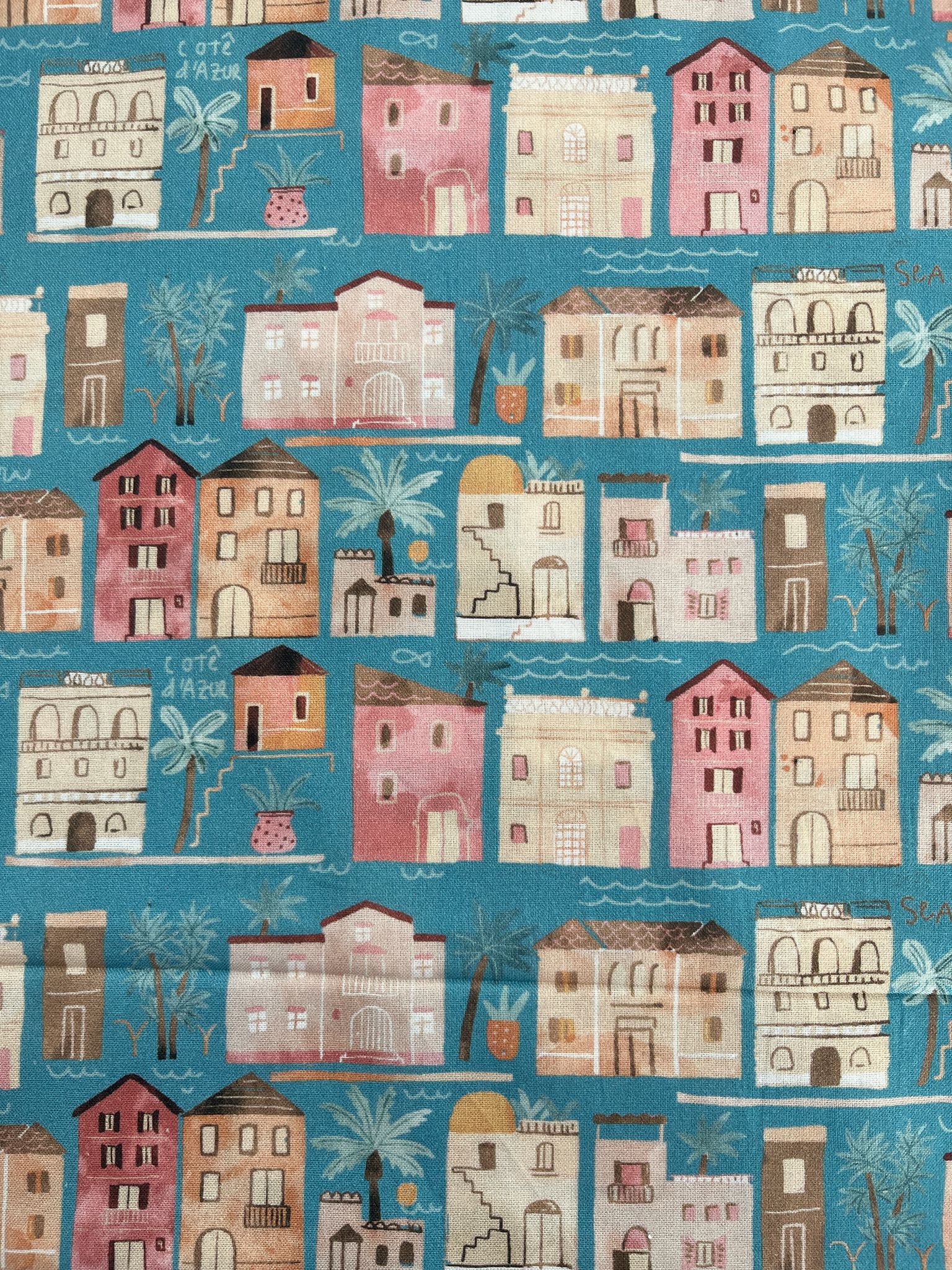 Houses on a Blue Background (cotton)