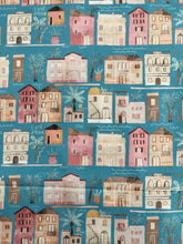 Houses on a Blue Background (cotton)