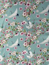 Floral pattern with birds on a teal background