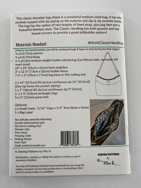 Classic Handbag Bag Making Pattern by Mrs H